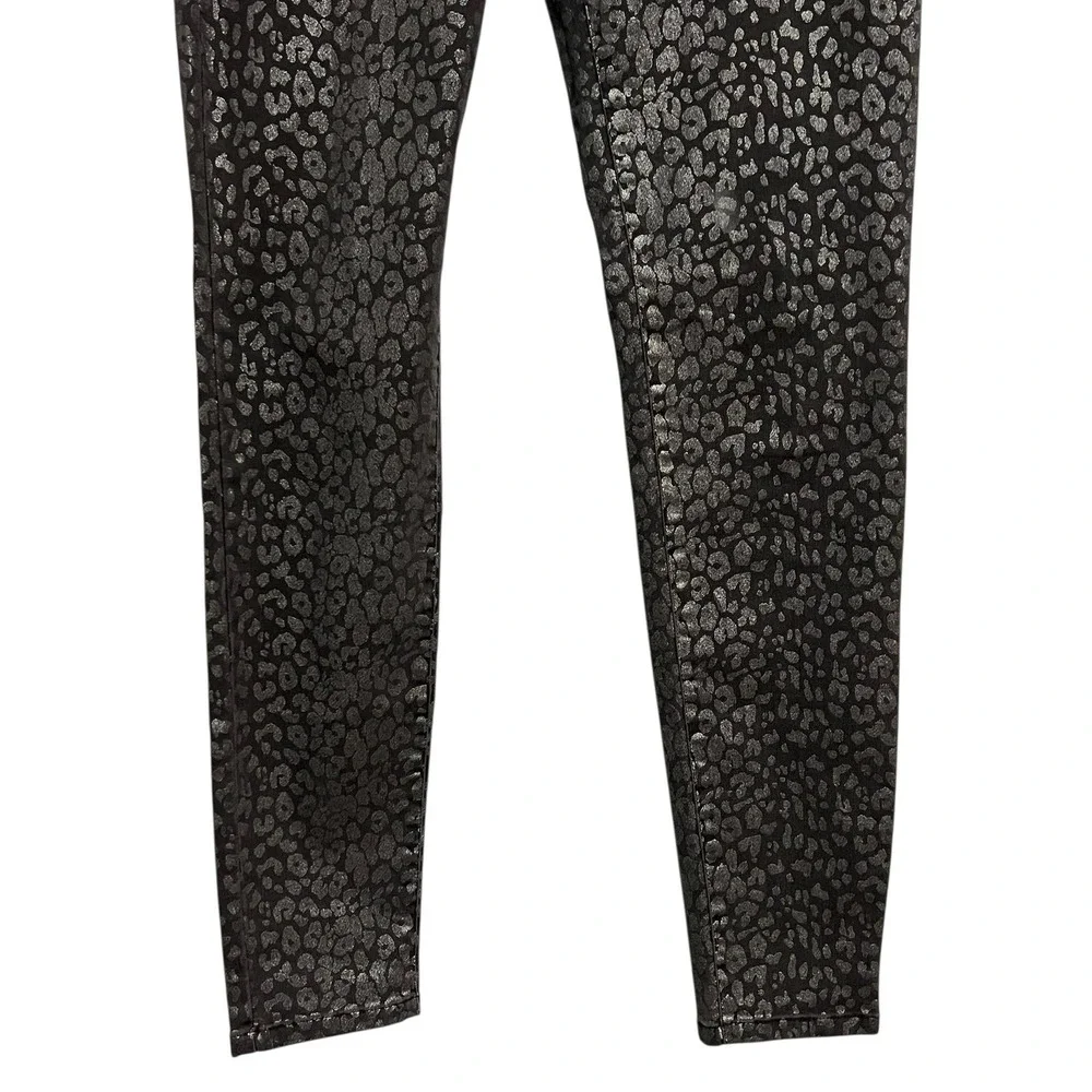 Michael Kors Jeans Womens 2‎ Black Skinny Metallic Leopard Animal Print Stretch